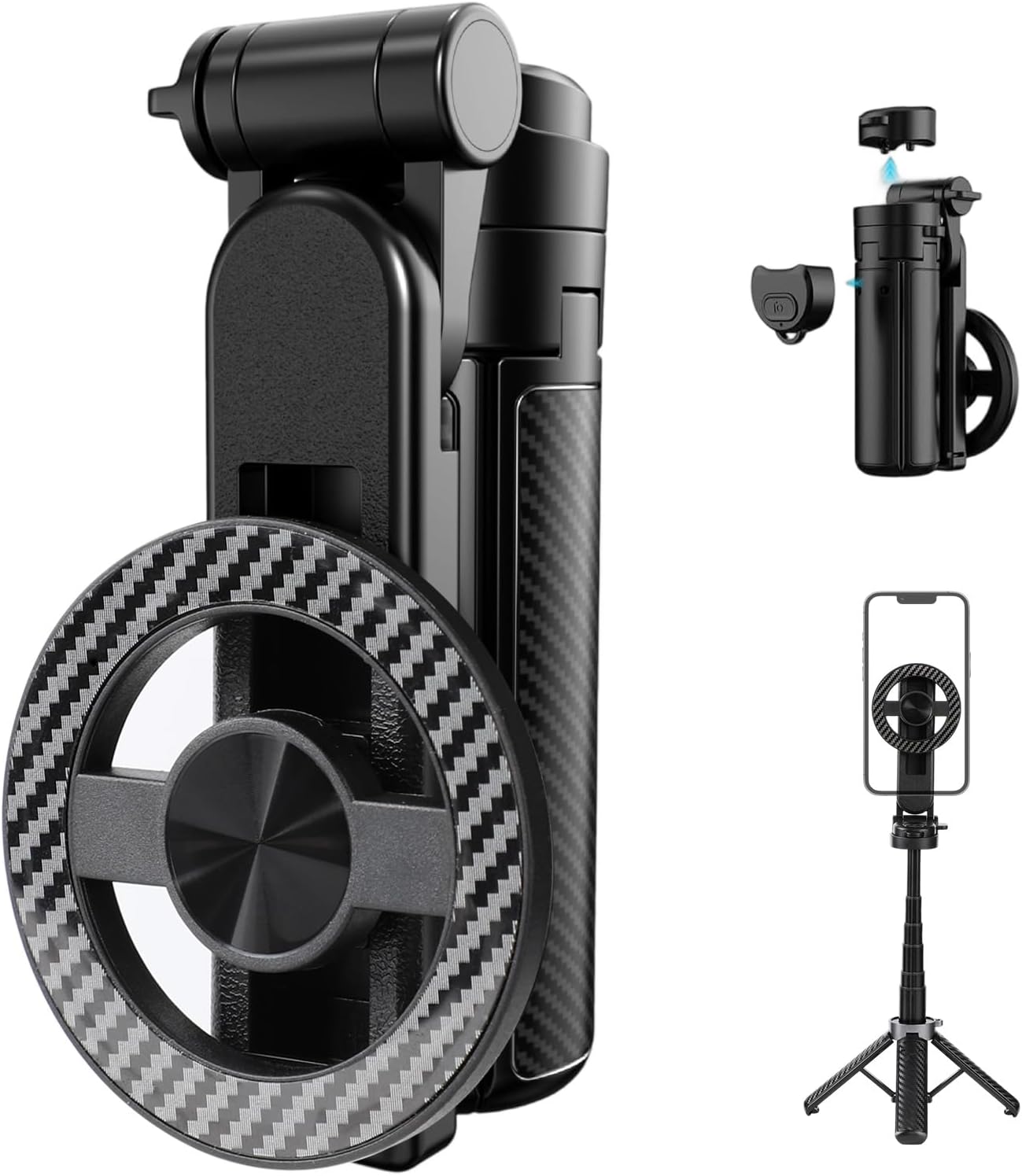 4-in-1 Multifunctional Magnetic Selfie Stick,Portable Pocket Size Selfie Stick for iPhone Magsafe,360° Rotation Phone Tripod with Wireless Remote for iPhone & Android