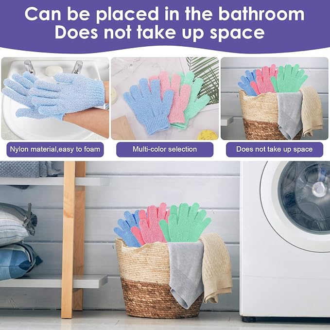 Sibba 3 Pair Bath Gloves for Shower Natural Loofah Exfoliating Wash Gloves for - Image 4