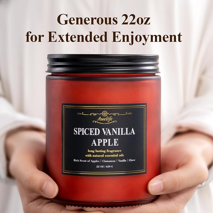Auelife Scented Candle, Vanilla Pumpkin Candles – 22oz Large 3-Wick Holiday Soy - Image 6