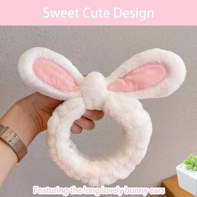 musejoy 2 Pcs Headband Bunny Ears Headband, Cute Spa Headbands - Image 4