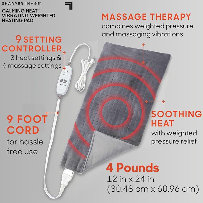 Calming Heat Massaging Vibrations Weighted Heating Pad by Sharper Image | - Image 4