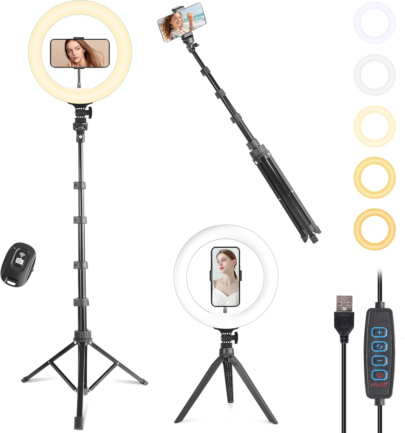 UEGOGO 10'' Ring Light with 72'' Tripod Stand, Dimmable LED Ringlight for Live Stream, Photography, Makeup, Video Recording