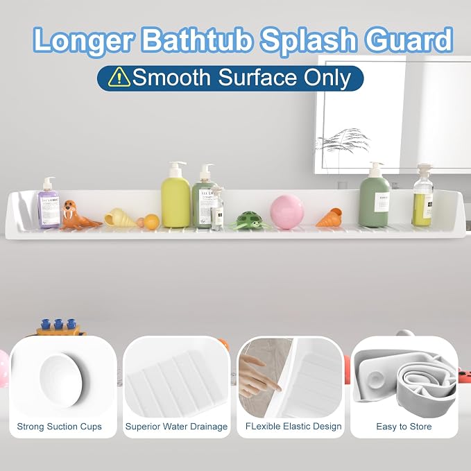 Tub Splash Guard for Kids, Bathtub Water Guard Play Shelf for Bathing, Toy Tray - Image 5