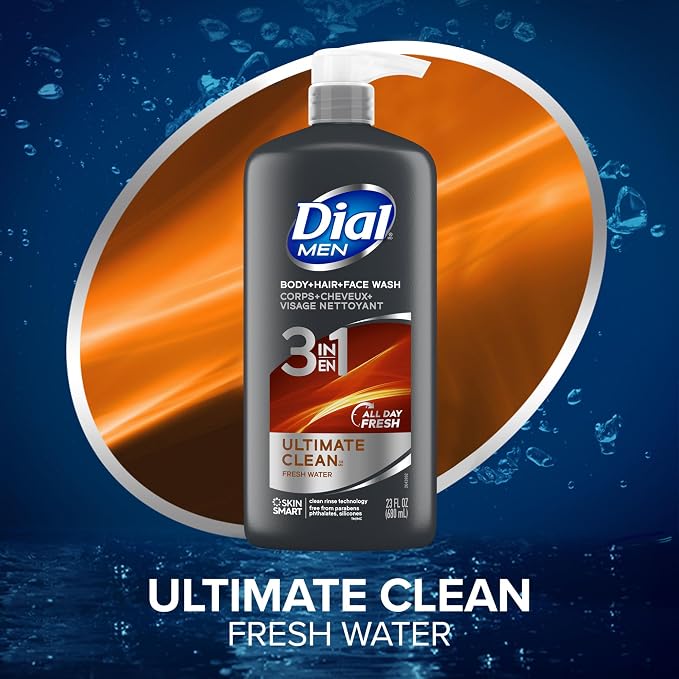 Dial Men 3 in 1 Body, Hair and Face Wash, 16 Fl Oz, Cleanses Deep + Gentle on - Image 2