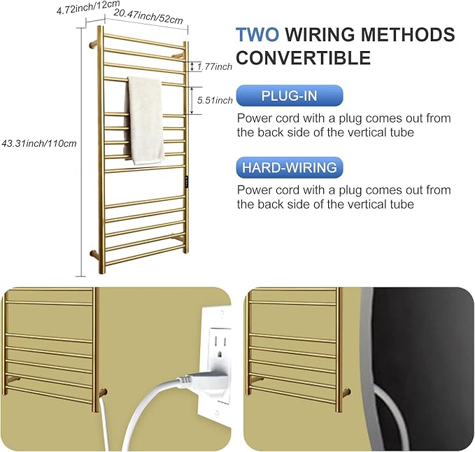 Gold Wall Mounted Heated Towel Rack, Timer & Temperature Control Electric Towel - Image 3