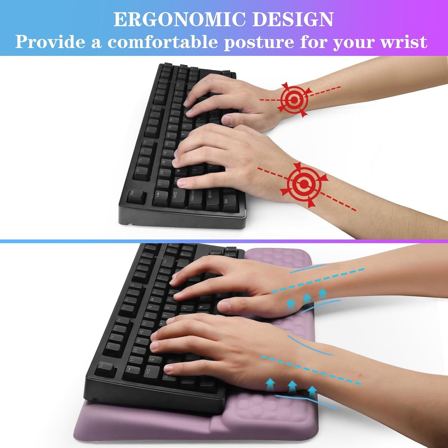 Computer Keyboard Stand with Wrist Rest, Ergonomic Tilted Keyboard Holder - Keyboard Riser with Wrist Pad - Keyboard Tray Support for Office Home - Purple