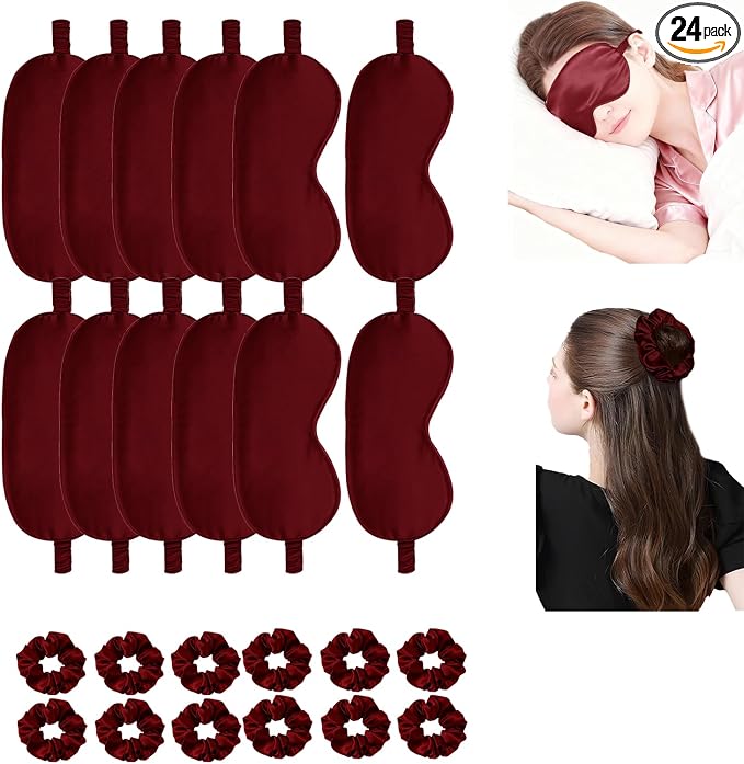 24Pcs Satin Eye Mask Silk Sleep Masks Silky Eyes Cover Blackout Blindfold by WJingYiJia