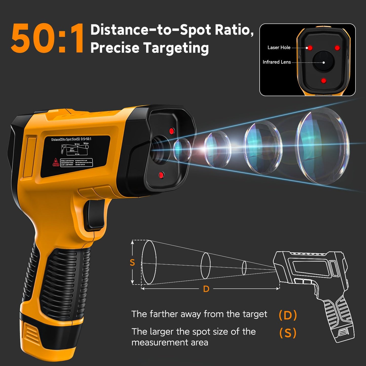 -58°F to 3992°F High-Temp Temperature Gun, Industrial IR Thermometer Gun High Precision Triple Laser Non-Contact Pyrometer Termometer for Furnace, Kiln, Forge, Furnace, Engine, HVAC