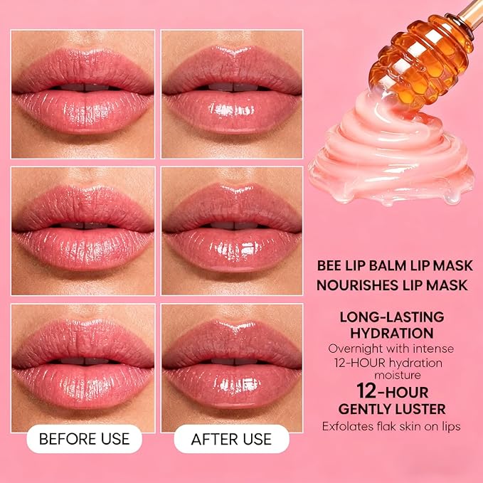 4Pcs Bee Lip Balm Honey Pot, Strawberry, Watermelon, Apple Lime, Honey Lip Balm - Image 3