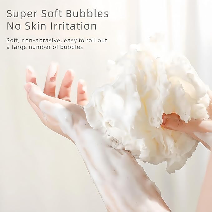3-Pack Bath Loofah Set with Dual-Sided Shower Puff - Image 3