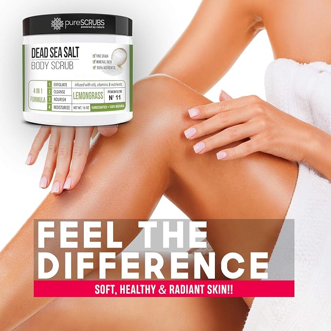 pureSCRUBS Premium Lemongrass Dead Sea Salt Body Exfoliator Scrub, Full - Image 2