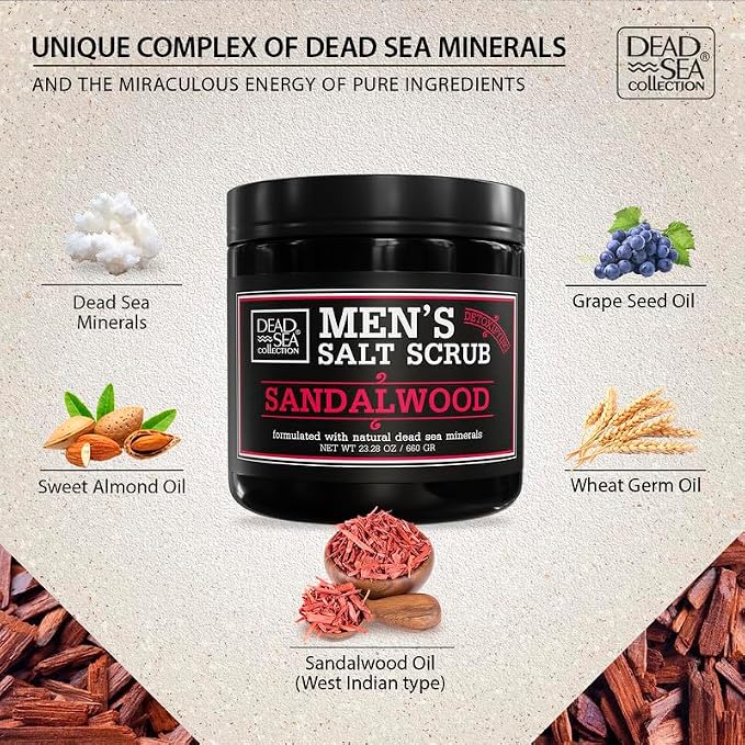 Salt Body Scrub Sandalwood For Men – Moisturizes, Exfoliates & Nourishes Skin – - Image 3