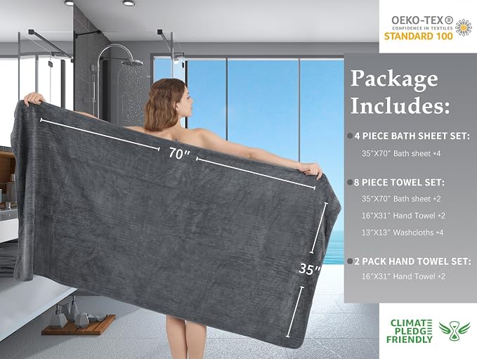 Bath Towel Set 8-Piece Premium Bathroom Towel Set, Extra Soft 2 Oversized Large - Image 6