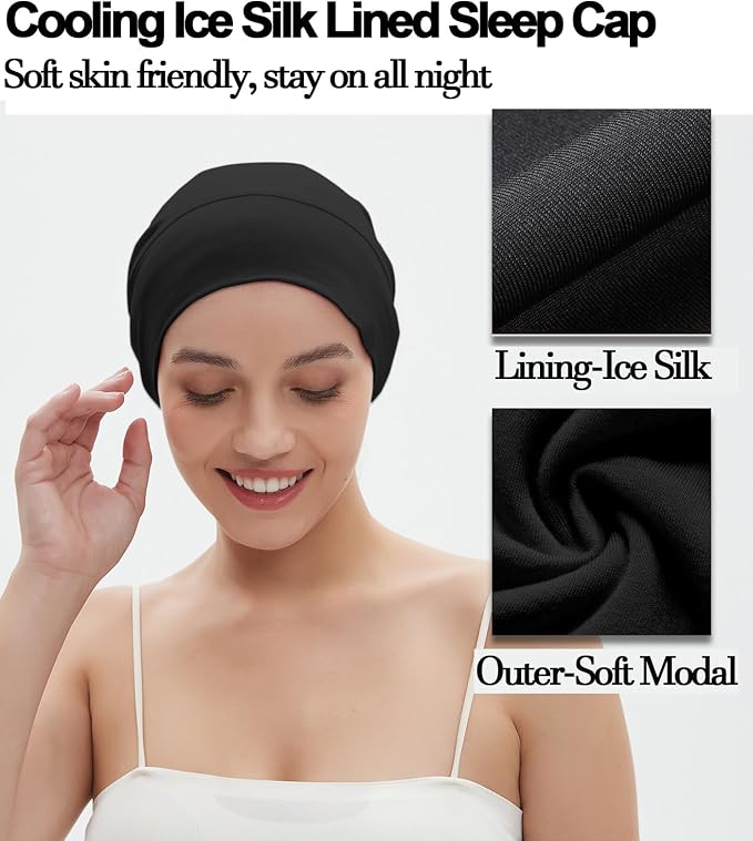 Sleep Cap Bonnet for Sleeping Black Women, Adjustable Cooling Ice Silk Lined - Image 7