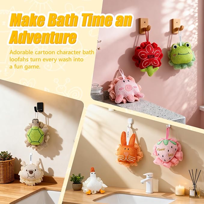 Kids Loofah, Cute Cartoon Animal Kids Bath Sponge - Image 4