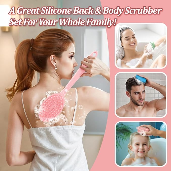 Silicone Back Scrubber & Bath Glove Set 2PCS, 13.4'' Gentle Shower Back Scrubber - Image 7