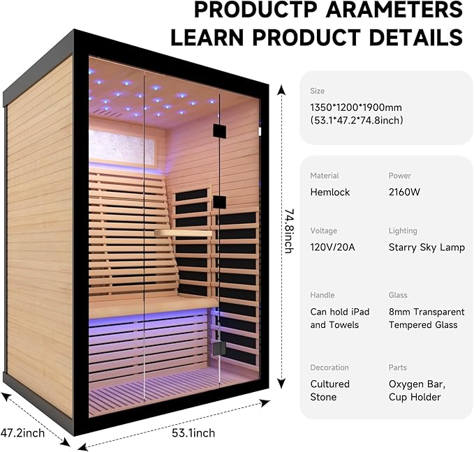 OUTEXER Sauna for 2 Person Far Infrared Saunas 2100W 120V Room Home Canadian - Image 5