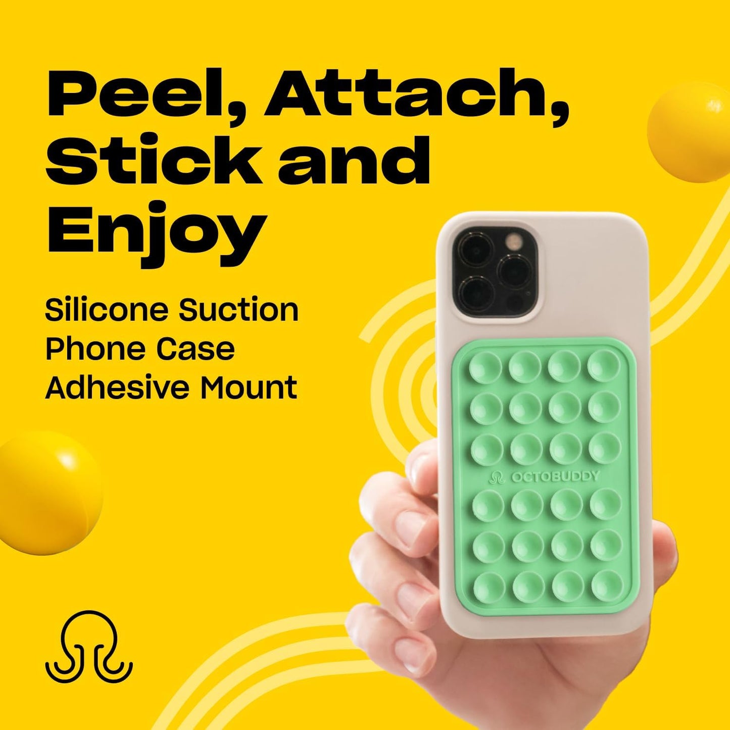 Classic MAX - Silicone Suction Phone Case Adhesive Mount - Hands-Free, Strong Grip Holder for Selfies and Videos - iPhone and Android Compatible - 2.6″ x 3.9″, Green Ash