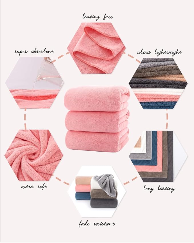 Lumimi Towels 3 Piece Very Soft Microfiber Bath Towel Set Super Absorbent Light - Image 3