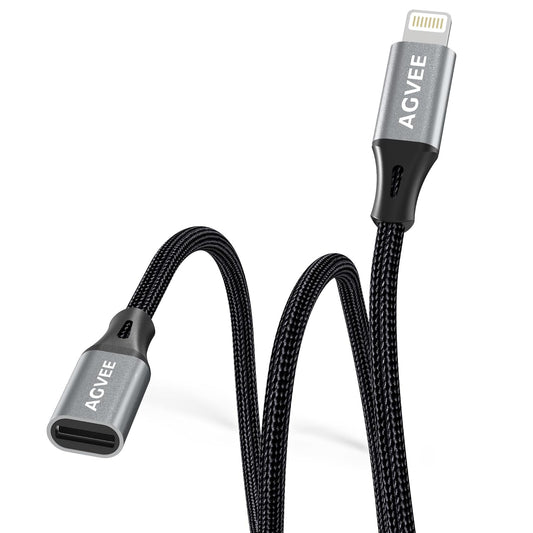 AGVEE 2 Pack 3.3ft Lightning Extension Cable, Braided Female to Male Extender Full Function Cord Compatible with iPhone iPad, Data Sync Video Audio & Charging Charger Connector Adapter, Dark Gray
