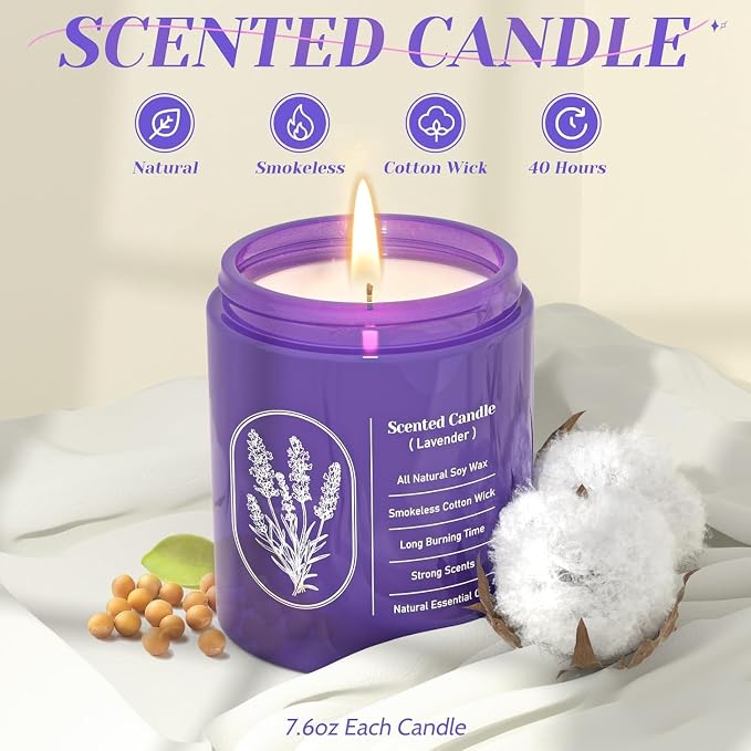 WarmEmbrace Lavender Jar Candles, 7.6 oz Purple Jar Candle, Natural Soy - Image 3