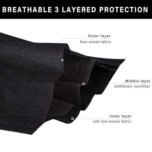 Borje Black Disposable Face Mask 50 Pcs Black Face Masks 3 Ply Protection Masks - Image 2