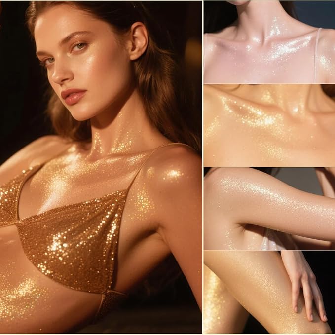 Liyalan Shimmer Body Oil 5 Color Options 1.0 fl.oz Face Glow Pearl Highlighter - Image 6