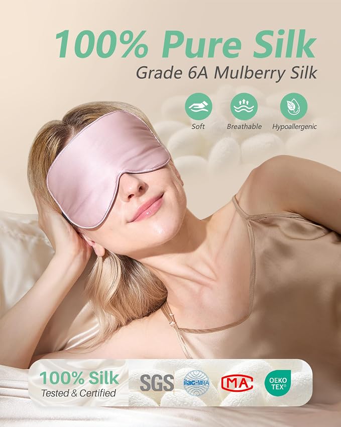 BeeVines 100% Real Mulberry Silk 2 Pack Sleep Mask, Natural Pure Silk Eye Masks - Image 2