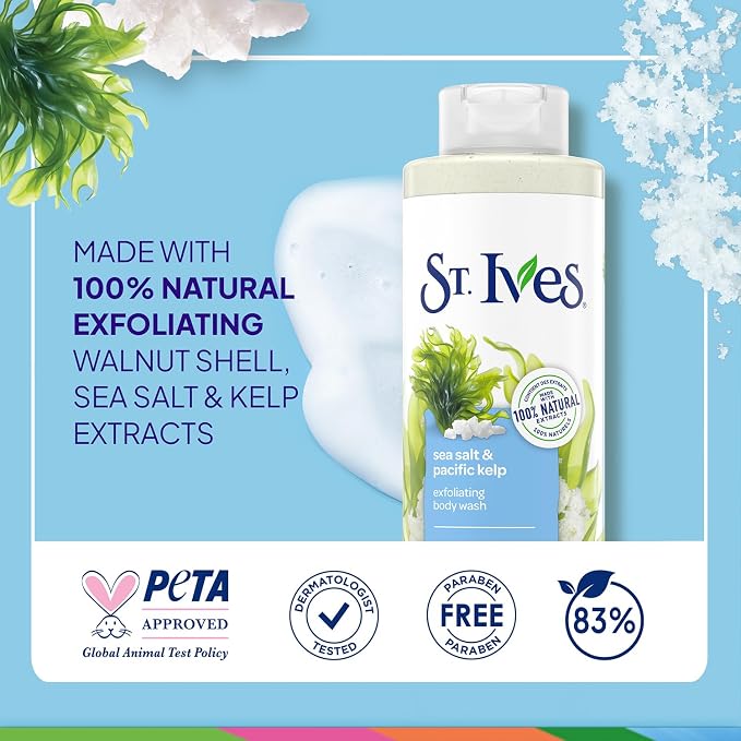 St. Ives Body Wash, Sea Salt & Pacific Kelp Exfoliating Shower Gel 2-Pack - Image 6