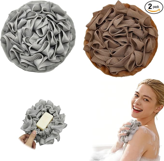 2-Pack Loofah Washcloth Combo 2-in-1, Exfoliating Soap Saver Pouch by Unknown