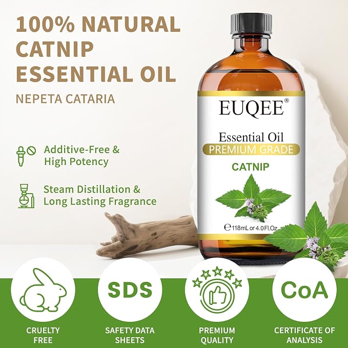 EUQEE 118ML Catnip Essential Oil, Pure & Fresh Herbal Aroma Catnip Essential Oil - Image 2