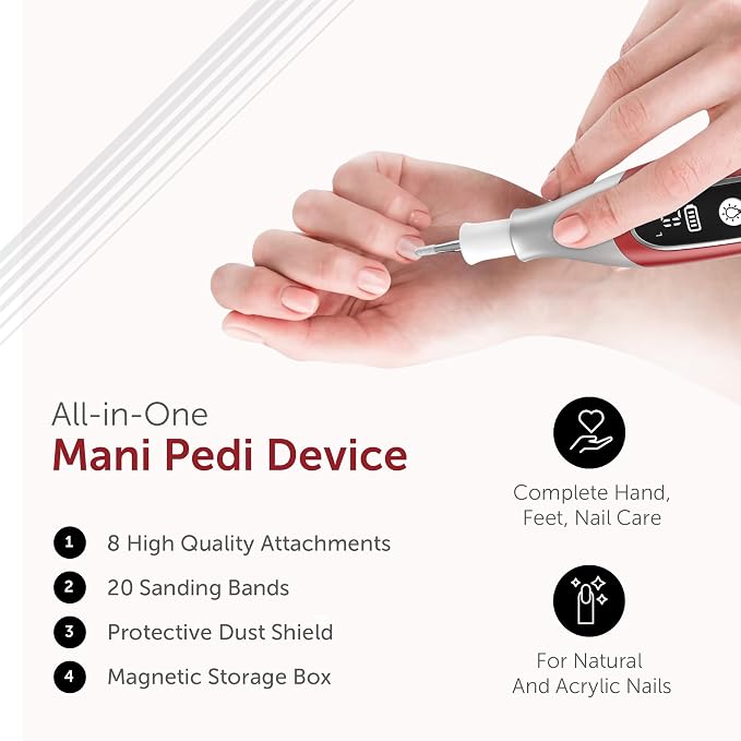 PediLux Pro Professional Manicure Pedicure Kit, Cordless Electric Nail File - Image 7