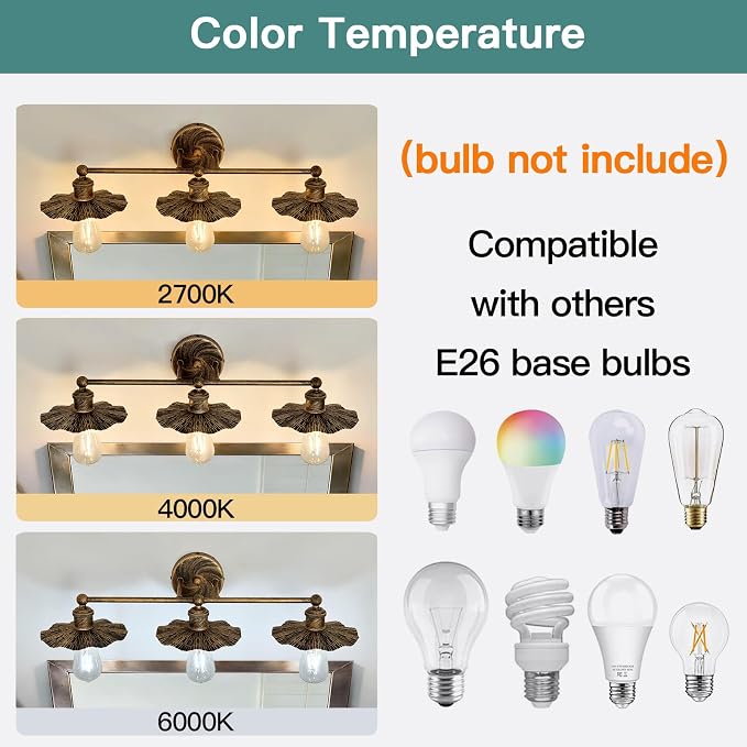 ZGLAOJT 3 Light Vintage Vanity Light Oil Rubbed Bronze Bathroom Light Fixtures - Image 3