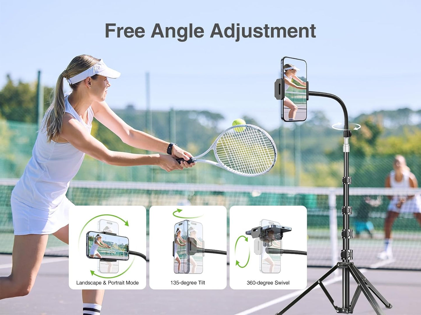 elitehood 80” Tall Phone Stand Tripod, Floor Phone Recording Stand, Heavy Duty Adjustable iPhone Tripod Stand Compatible with iPhone 15 14 13 12