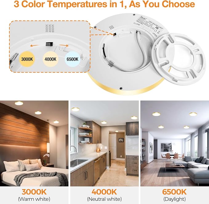 slochi 1PACK LED Flush Mount Ceiling Light Fixture, 3000K-4000K-6500K & 100W - Image 3
