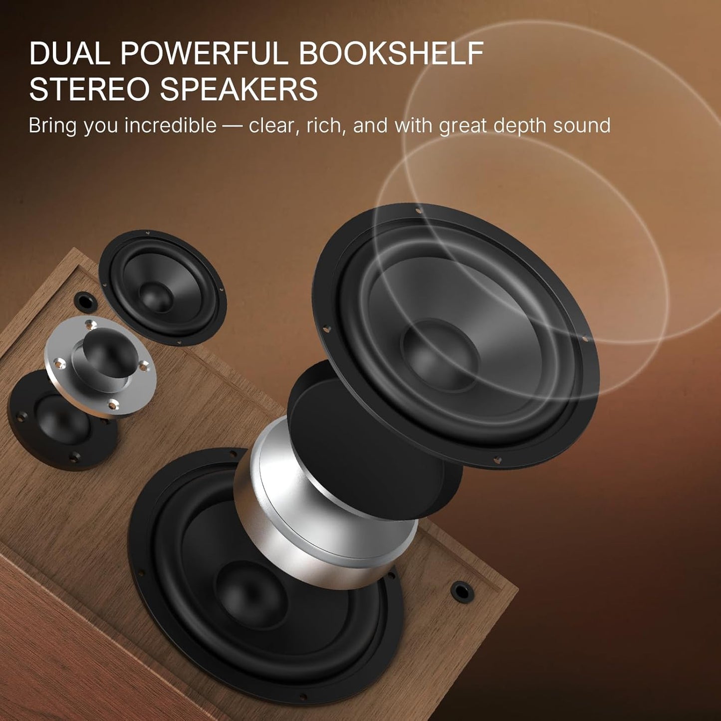 Wohome Vinyl Record Player with 66 Watt External Bookshelf Speakers, High Fidelity System Vintage Turntables for Vinyl Records with Magnetic Cartridge, Bluetooth Playback, RCA line Out and Auto Off