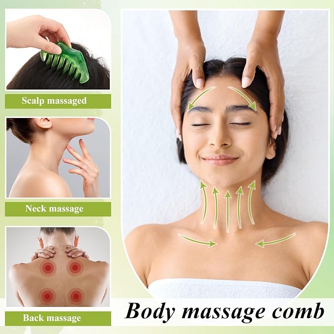 Hercicy 4 Pcs Jade Eye Mask and Hair Comb Set Green Jade Stone Eye Mask White - Image 4