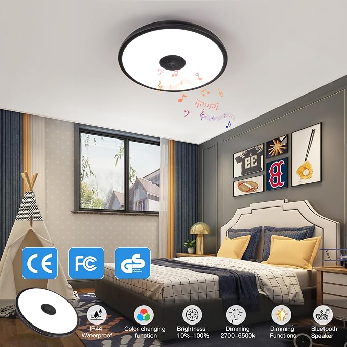 Black Waterproof LED Flush Mount Ceiling Light Fixture, - Image 3