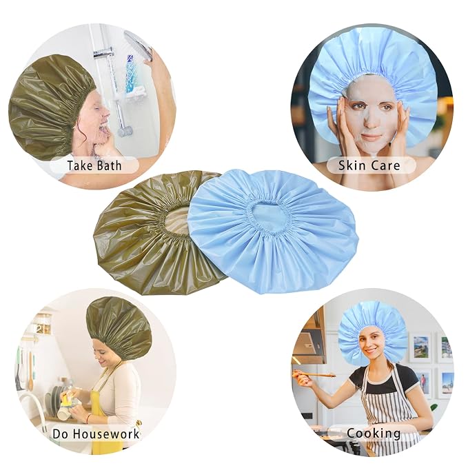 Jumbo Size Shower Cap 2 PCS Waterproof Shower Caps - Image 8