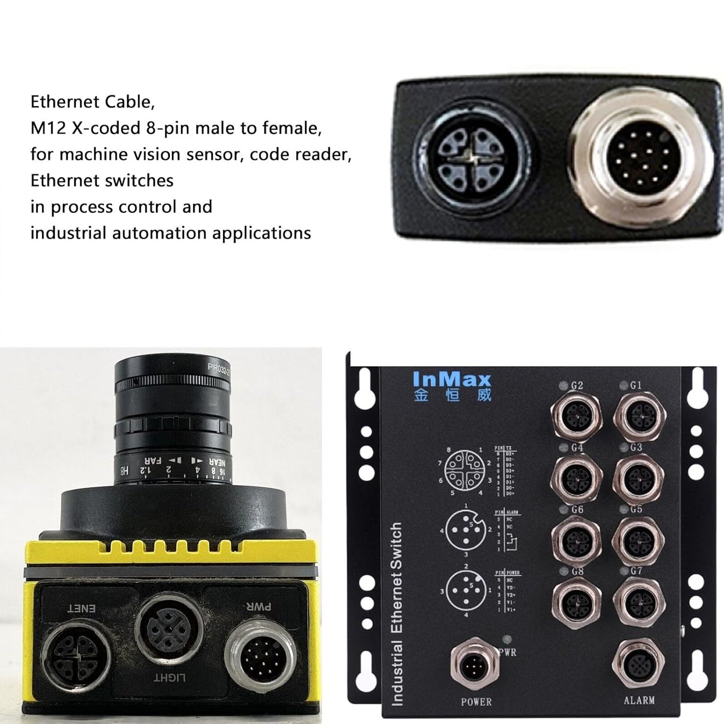 X-Code Ethernet M12 8 Pin RJ45 Network Data Cable for Cognex in Sight DataMan Keyence IV3 SR5000 Sensor Camera Switch Automation Control PLC 25m