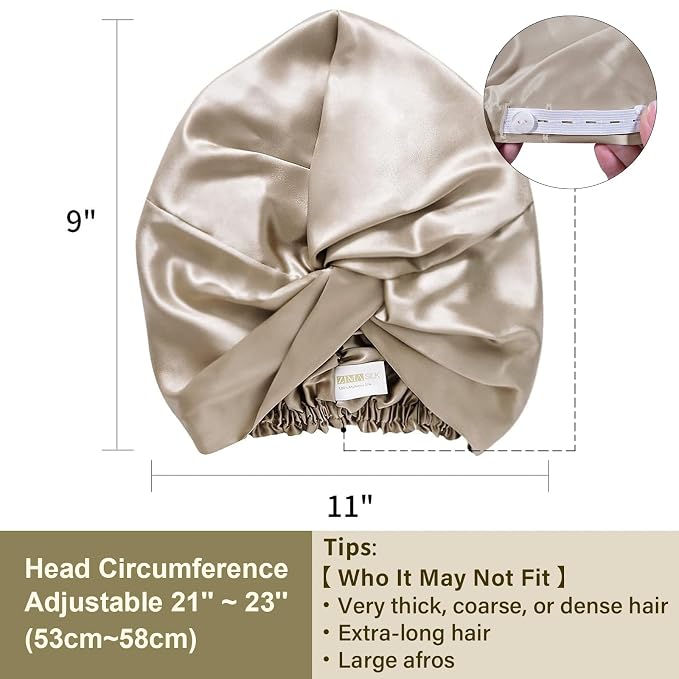 ZIMASILK 22 Momme Adjustable 100% Mulberry Silk Bonnet - Image 4