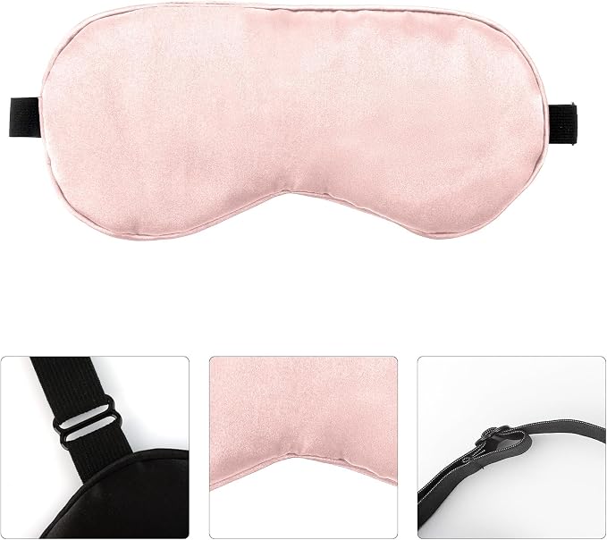 2 PCS Black Pink Satin Sleep Masks, Adjustable Silk Eye Mask - Image 5