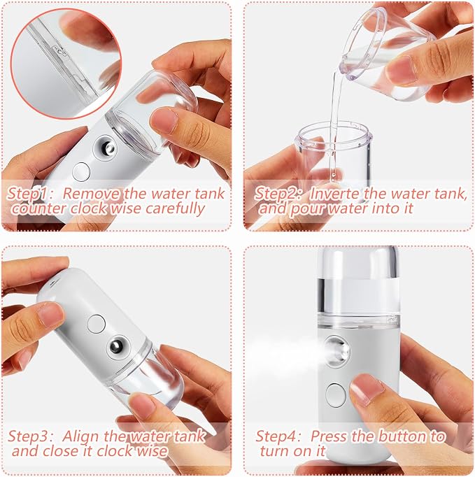 Mudder 4 Pcs Nano Facial Mister Handy Nano Mist Sprayer 30ml Visual Water Tank - Image 5