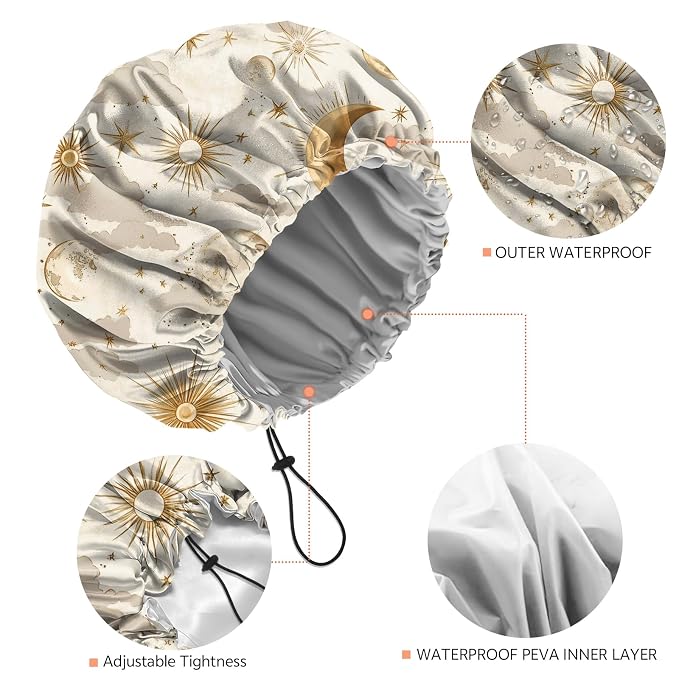 Shower Cap Reusable Double Layer Adjustable Elastic Waterproof EVA Hair Bath - Image 3