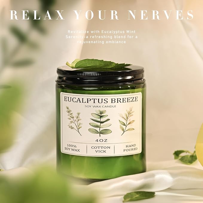 Eucalyptus & Mint Candles for Home Scented, 20 Hours Burn Soy Candle Gift for - Image 2