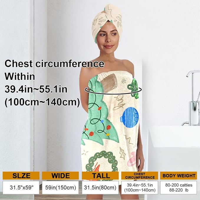 Christmas Bath Wrap and Hair Drying Towel Set – Holiday Shower Skirt - Image 3