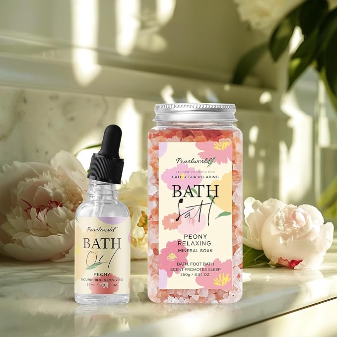Peony Spa Gift Set for Women, Luxury 9 Pcs Bath Salts Set, Relaxation Gifts for - Image 3