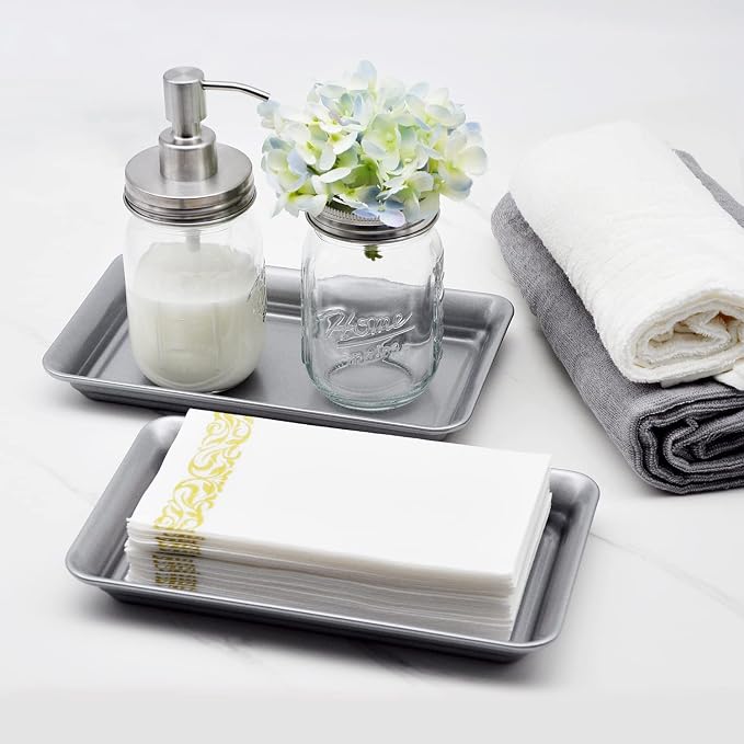 Vintage Farmhouse Decor Metal Vanity Tray, Countertop Guest Hand Towel Storage - Image 4
