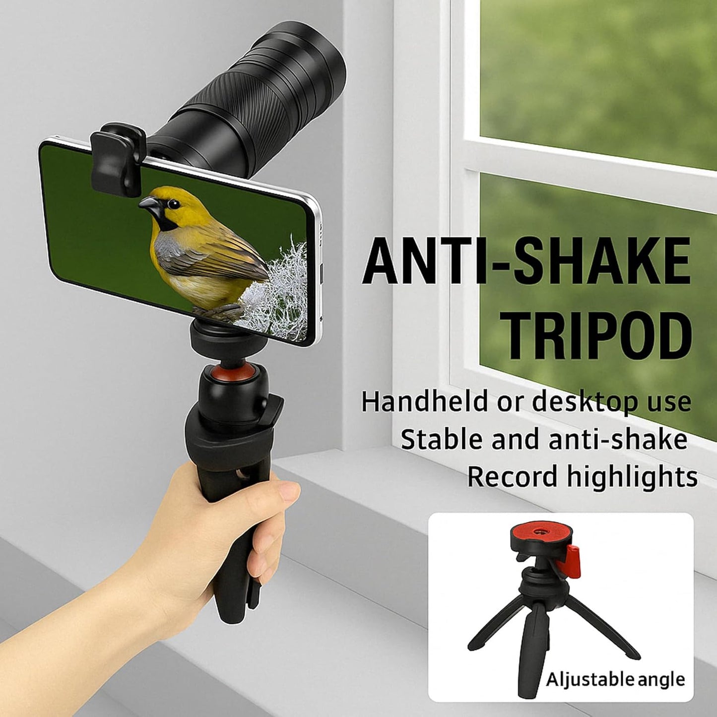 28X Telephoto Lens with Tripod for iPhone Android Phones, 2-in-1 Mobile Phone Camera Lens Kit with Universal Clip, HD Magnifier for Smartphone Photography - Compatible with All Smartphones