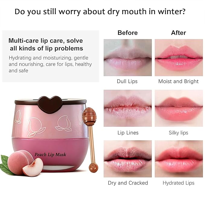 5PCS Bee Lip Balm Honey Pot，Peach&Grape&Aloe&Coconut&Watermelon Lip Mask - Image 5